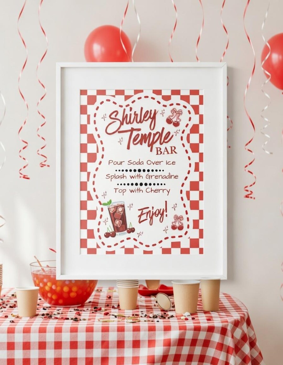 Shirley Temple Bar Sign, Cherry Mocktail Recipe, Editable Party Decor ...