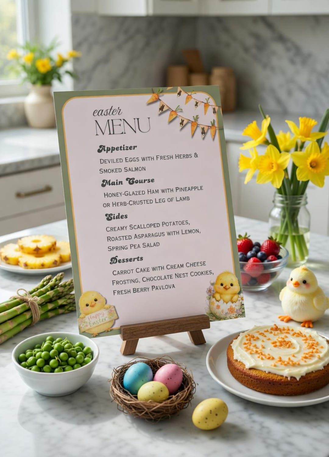 Floral Easter Menu Template, Spring Dinner Card, Editable Canva ...