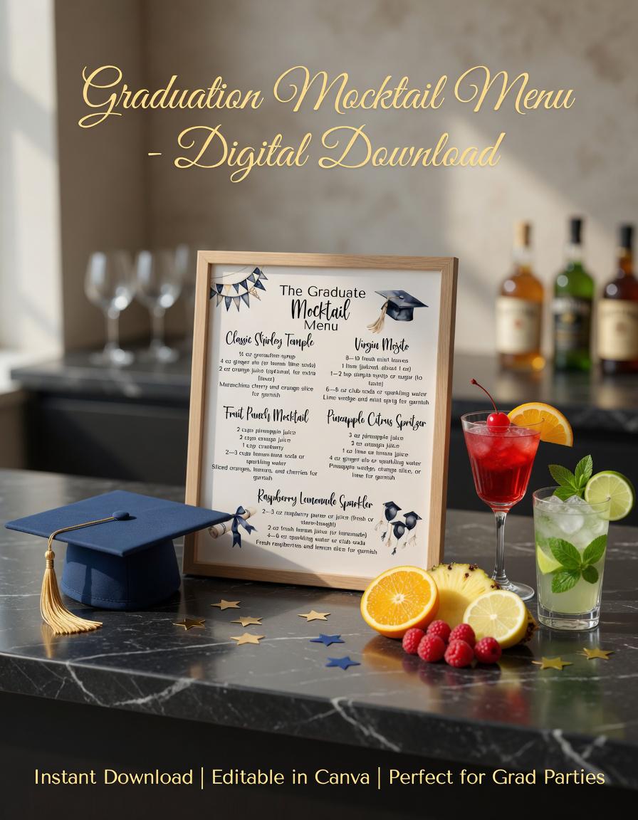 Graduation Mocktail Menu Template, Class of 2026 Drink Sign (instant ...