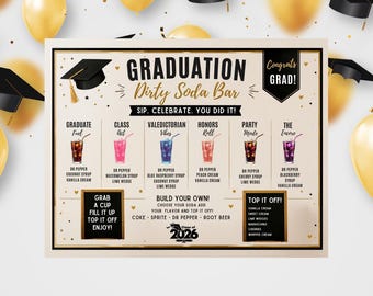 Afstuderen Dirty Soda Bar teken sjabloon, Class of 2026 Grad Party Decorations, bewerkbaar frisdrankmenu, DIY Drink Bar, Instant Download