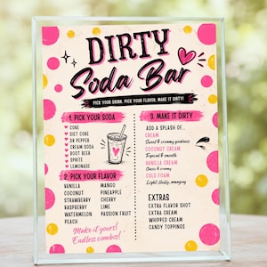 Dirty Soda Menü Canva Vorlage | Druckbares Soda Bar Schild für Brautpartys & Abschlussfeiern