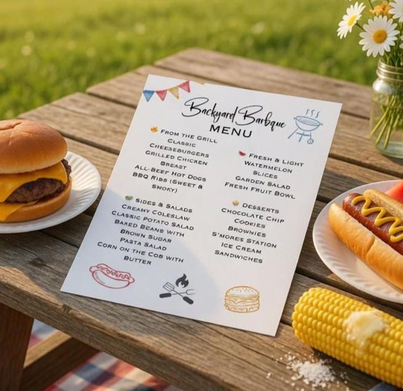 Editable BBQ Menu Template, Summer Cookout Sign, Printable Grill Party ...
