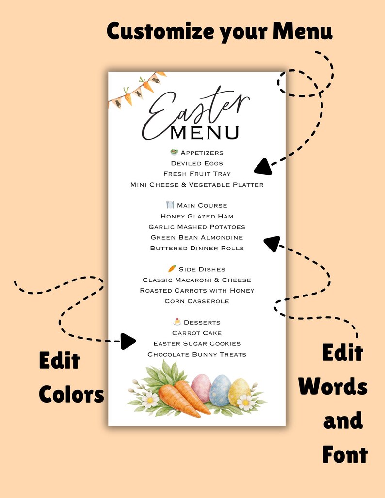Editable Easter Menu Template | Spring Brunch Holiday Design (instant ...