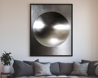 Abstrakte Wandkunst, minimalistische Chromkugel, zeitgenössische Kunst