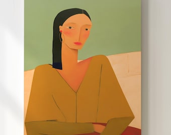 Portraitmalerei, moderne Leinwand, Wandbild grün und dunkelrot