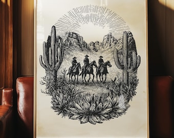 Vintage Cowboy Wandbild - Schwarzweiße Westernkunst - rustikaler Kunstdruck