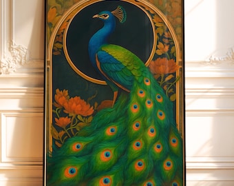Vintage Wandkunst, Art-Deco-Plakat, Retro Pfau Kunst