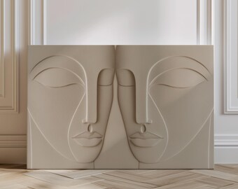 Abstrakte Gesichtskunst, figurative Kunst, große Wandkunst, minimalistisch, über dem Bett Wandkunst