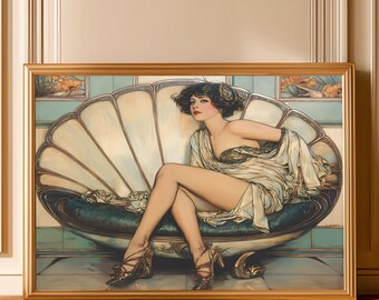 Vintage Wandkunst, Retro Poster, Muschelsofa, Wohnzimmer-Wanddeko, Jugendstil