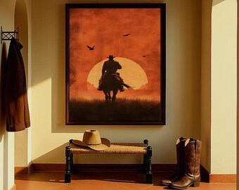 Cowboy Wandkunst, Western Kunst, Sonnenuntergang Druck