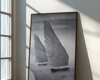 Schwarzweiße Surreale Illustration, Druck, moderne Kunst