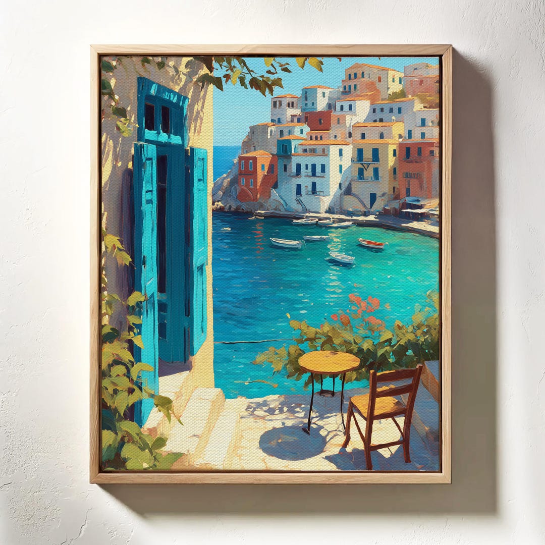 Mediterranean Wall Art, Seaside Terrace Painting Canvas, Landscape Art ...