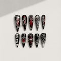 Hooligan Press On Nails | 2026 Comeback Arirang Red Art | 3D Silver Safety Pin Nails | Industrial K-pop Fake Nails | Luxury Gel Nails product logo