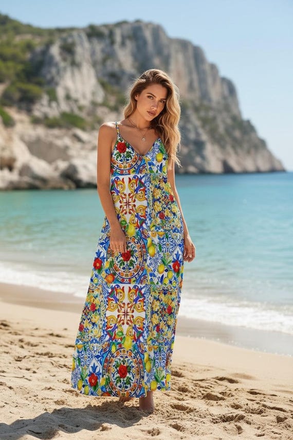 polyester beach dress Colorful Majolica Summer Dolce Vita Relaxed Waist Soft NWT Zara Black Long $15 $20 $25 Sale whilst the lightweight fabric Size:L (SIZE 10/12)