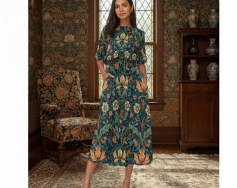 William Morris style Women's Elastic Waist Dress