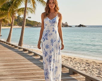 Blue Floral A-line Dress: Chinoiserie Print Summer Sundress - Etsy