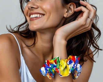 Conjunto de 6 scrunchies de cabelo com aroma de limão e maiólica siciliana para o verão.