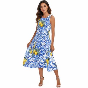 blue cheese dressing carnivore diet The Campbell Cotton Lemon Print Dress in Blue and Yellow – Liza Byrd main image 0