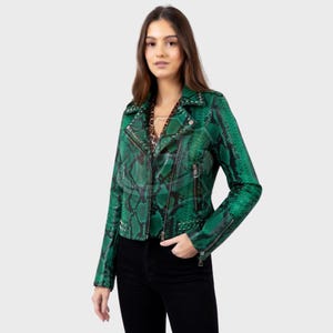 Women's Snakeskin Jacket, Green Python Leather Jacket, Green Snakeskin Moto Jacket, Green Leather Biker Jacket, women's coat burgundy