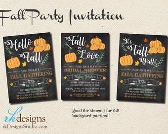 Fall Party Invitation - Chalkboard & Pumpkins - Bridal Shower - Fall Gathering - Fall Backyard Party - Birthday Party - Autumn Housewarming