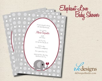 Elephant Love Baby Shower Invitation - Perfect for the Alabama Grad