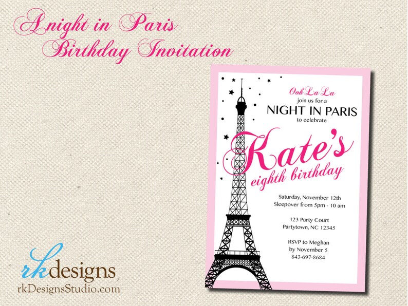Night In Paris Birthday Invitation Invitation And Envelope Etsy