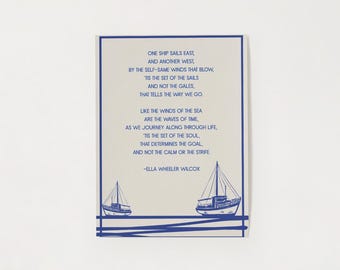 Impresión de poesía vintage: Un barco navega hacia el este / Poema de Ella Wheeler Wilcox