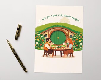 Tarjeta de San Valentín de El Hobbit: «Te quiero más que a un segundo desayuno» / Tarjeta romántica inspirada en ESDLA / San Valentín de fantasía acogedora