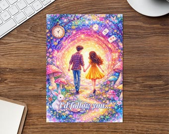 Tarjeta de felicitación de San Valentín de Alicia en el país de las maravillas: Te seguiría por la madriguera del conejo