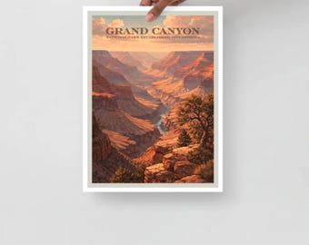 Póster de parques vintage del Gran Cañón, 18 x 24 o 12 x 16, paisaje, decoración de pared, arte del suroeste