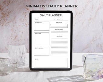 Planificador diario minimalista, imprimible, sin fecha, 2026, descarga instantánea, tamaño A4, A5 y carta.