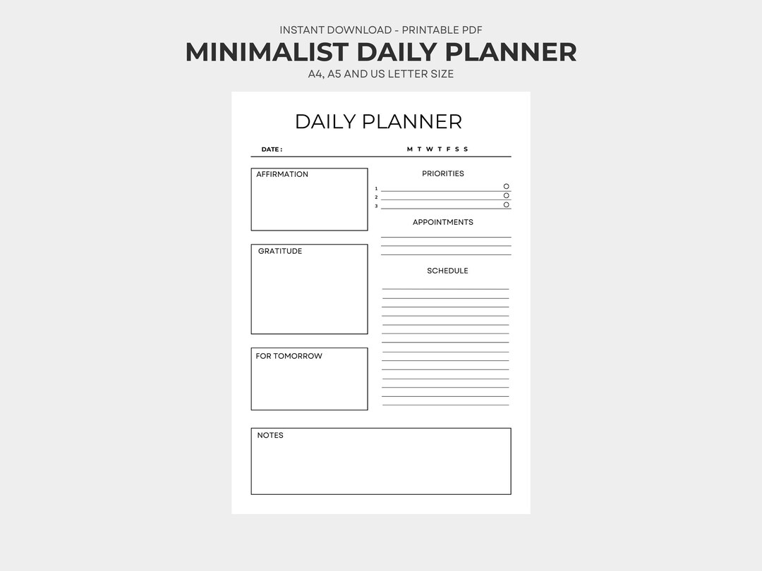 Minimalist Daily Planner, Printable Undated Planner 2026, Instant ...