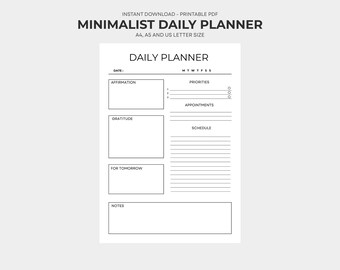 Minimalist Daily Planner, Printable Undated Planner 2026, Instant Download, A4, A5 and Letter Size