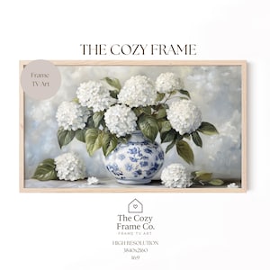 White Hydrangea Frame Tv Download | Blue Vase Samsung Frame Art | Floral Screen Saver
