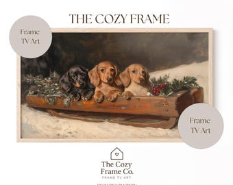 Dachshund Christmas Samsung Frame TV Art Dog Winter Wall Art Puppy Holiday Decor (Digital Download)
