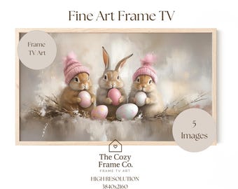 Diseño de conejito de Pascua para Samsung Frame TV, huevos en tonos pastel (descarga digital)