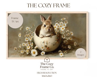 Easter Bunny In Egg Samsung Frame Art: Vintage Style Rabbit Floral Print (Digital Download)