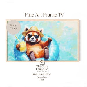 Red Panda Pool, Samsung Frame TV Summer Panda Poolside Art. (Digital Download)