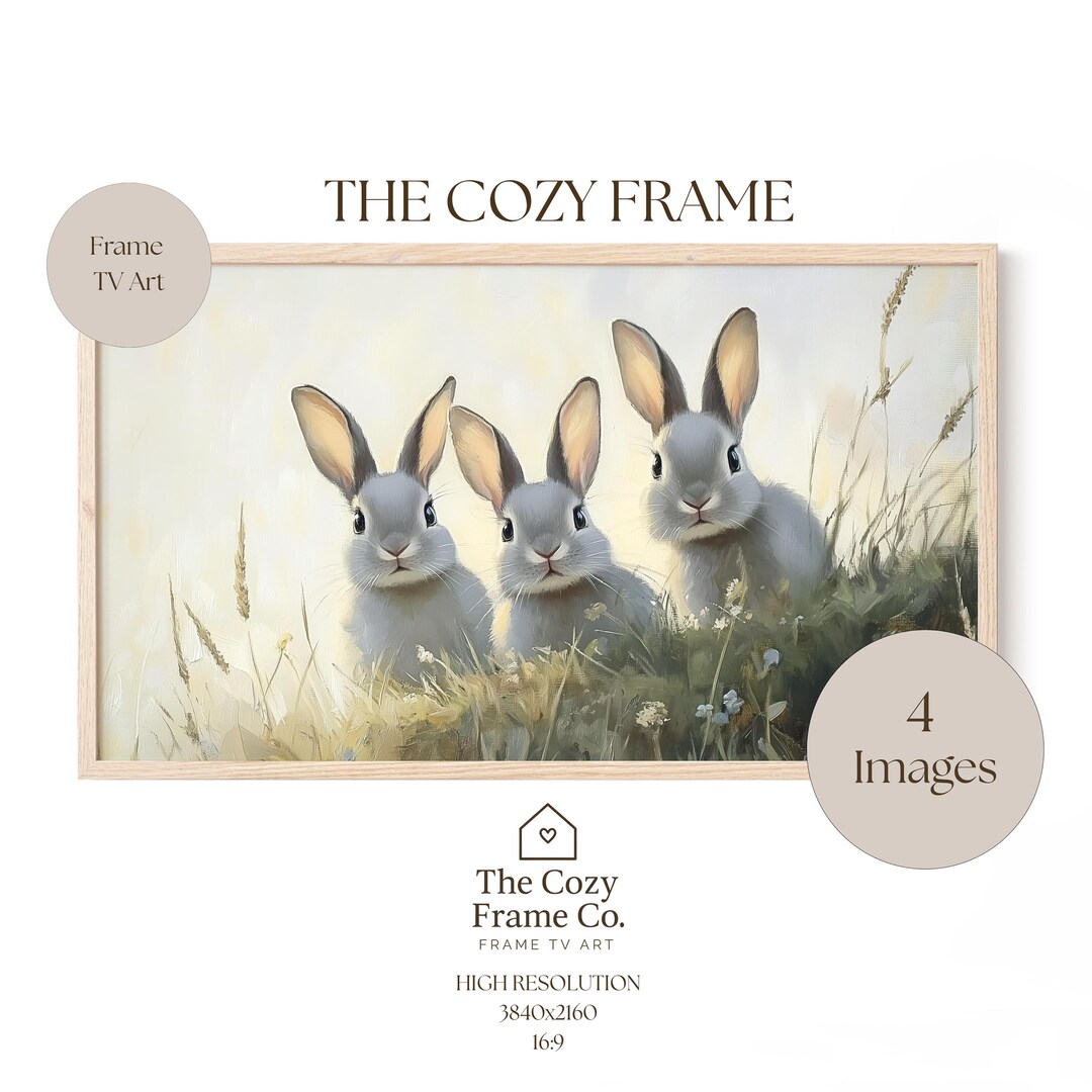Easter Frame Rabbit Easter Bunny Art for Samsung Frame TV, Spring Rabbits Painting Digital ...