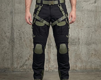 Tactical Techwear Cargo Pants with Harness Straps & Knee Pads, Urban Streetwear Cyberpunk Combat Trousers, Utility Cargo Pants Men, 4 Colors