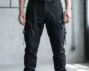 Techwear Cargo Pants Men | Tactical Cyberpunk Joggers | Multi-Pocket Darkwear Trousers | Urban Ninja Gear