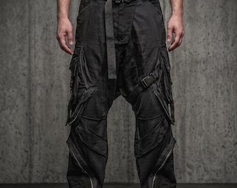 Black Techwear Cargo Pants Unisex | Cyberpunk Tactical Trousers | Darkwear Streetwear Multi Pocket Pants | Goth Ninja Warcore Clothing