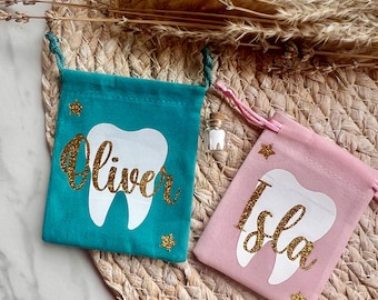 Personalised Tooth Fairy Bag with Bottle, Custom Name Lost Tooth Keepsake Pouch