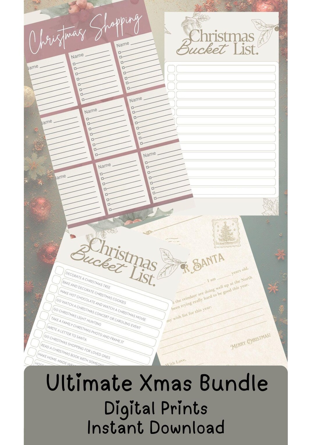 Bundle. List Christmas Planner Bundle | Shopping List |bucket List | Letter to Santa ...