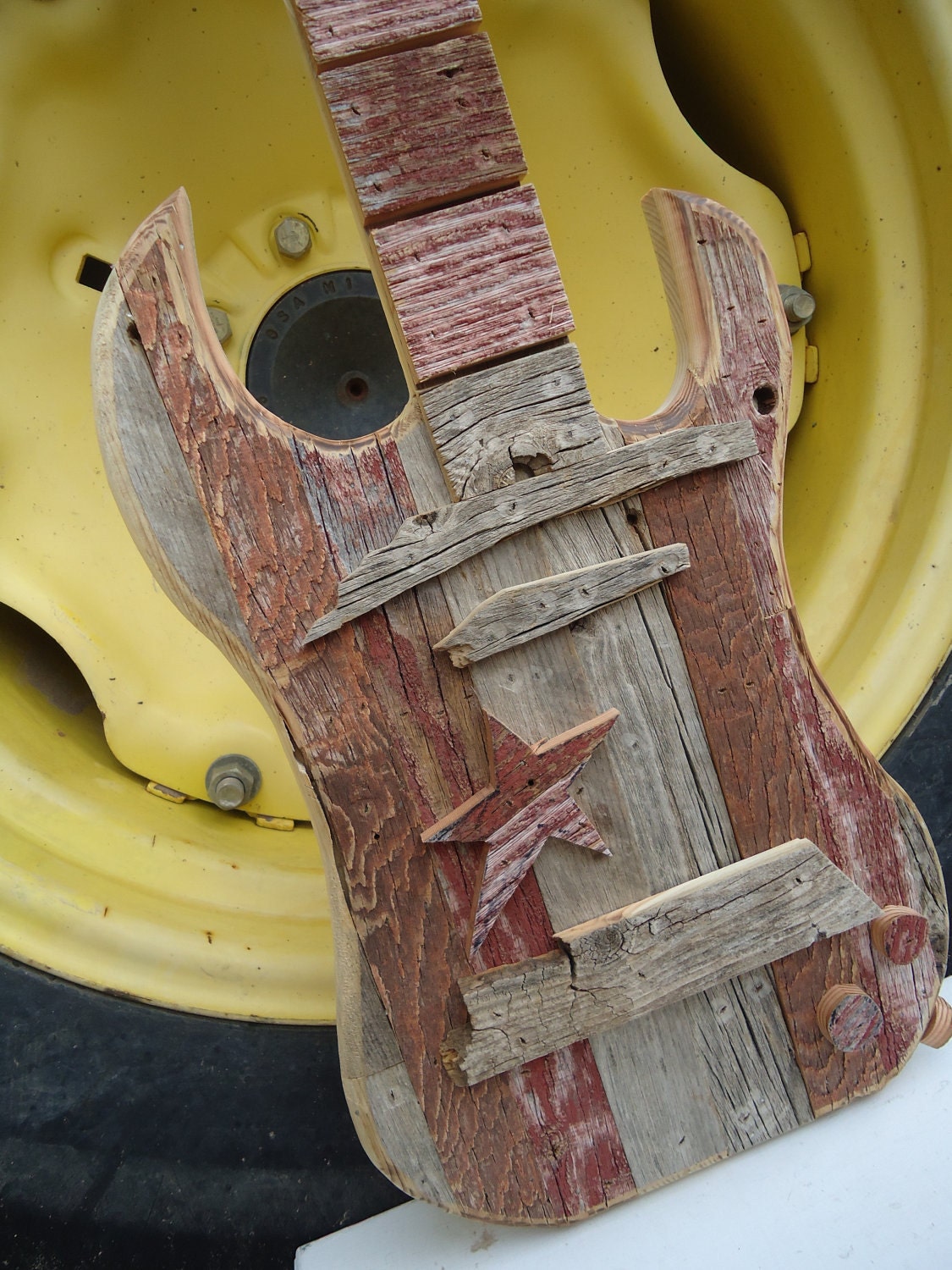 Wooden Guitar Sculpture Recycled Barnwood Etsy