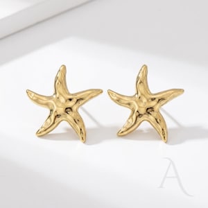 Gold Starfish Stud Earrings, Coastal Beach Jewelry, Ocean Earrings, Minimalist Jewelry, Gold Plated Studs, Elegant Stylish Earrings Gift