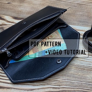 Leather Long Wallet Pattern, Leather Long Wallet Template, Leather Long Wallet PDF, Leather Bifold Pattern, Leather Bifold Template
