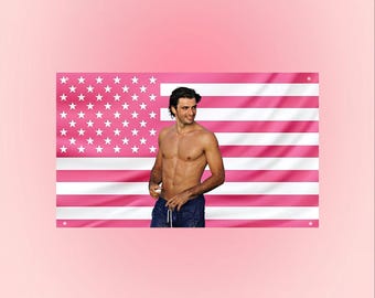 Bandera rosa estadounidense de Carlos Sainz / Bandera de pared estética de piloto de F1 atractivo / Decoración de Fórmula 1