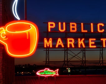 Pike Place Market  Night Photograph 8x12