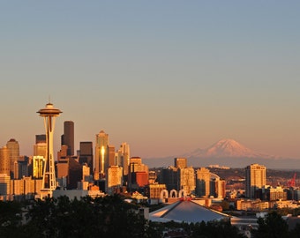 Seattle skyline with Mt. rainier photograph 8 x 10